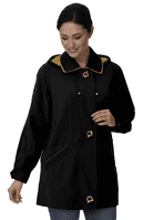 Ladies Long Hooded Black-Gold Rain Jacket db897